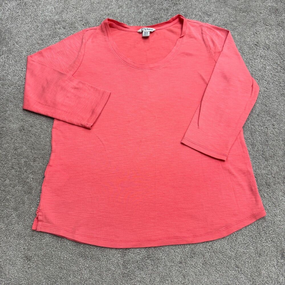 Tommy Bahama Slub Knit 3/4 Sleeve Scoop Neck T-Shirt Women Medium Coral Pink Tee
